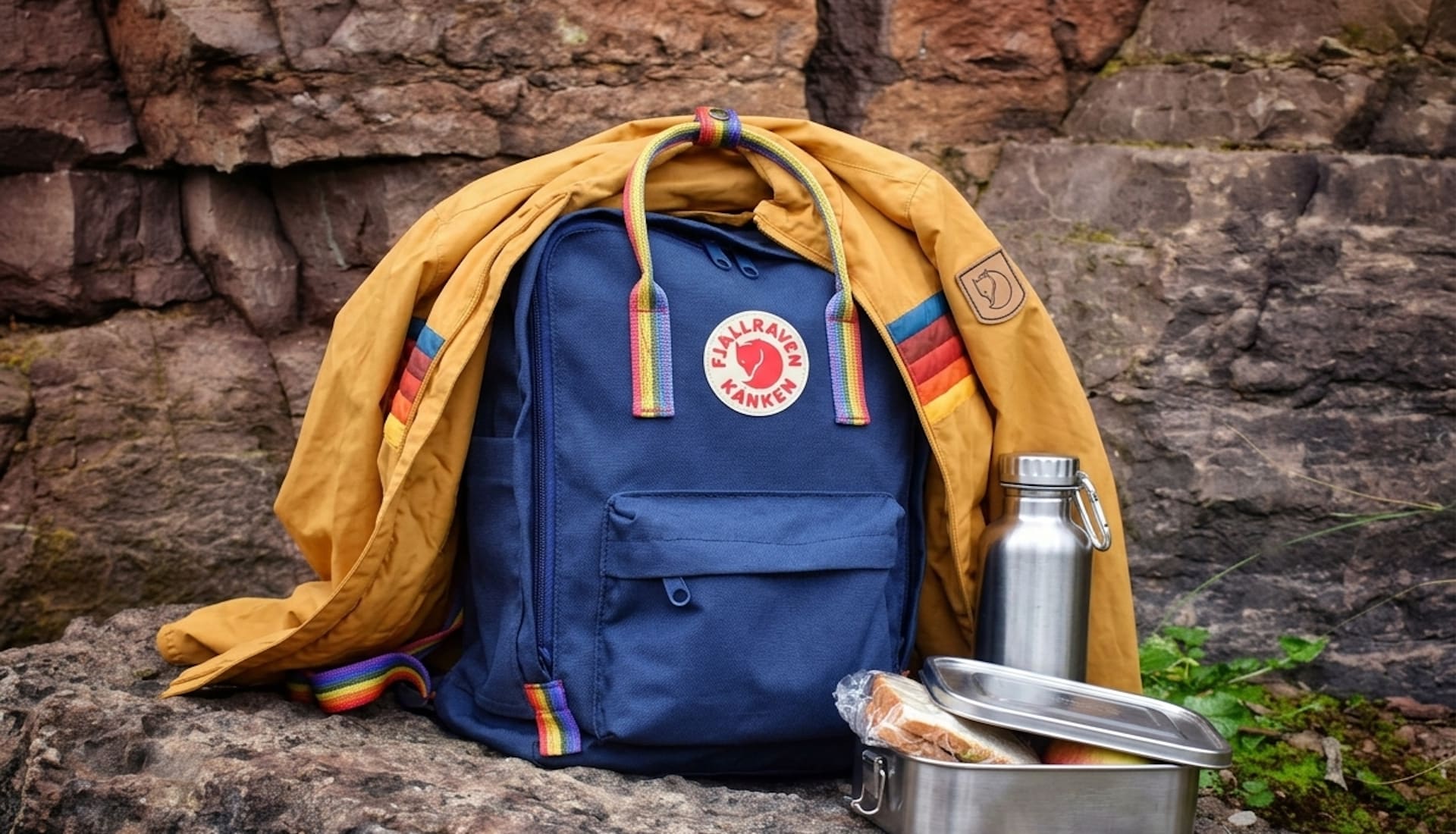 Fjällräven Rucksack Jacke Flasche Box Wanderpause